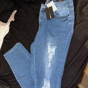 Fashion Nova Blue Distressed Jeans